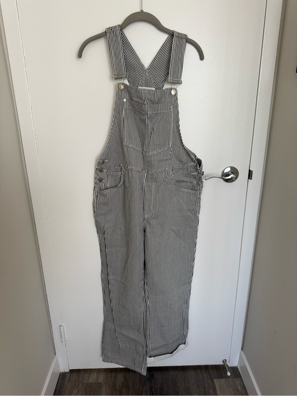 Mango Black and White Pinstripe Jeans Overalls